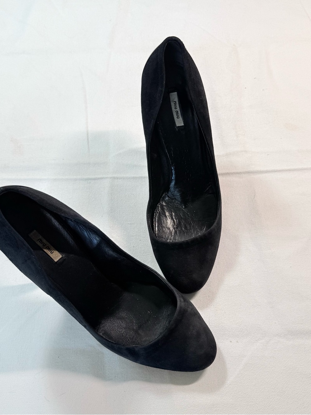 Miu Miu Black Suede Patent Leather Stiletto Pumps Heels EU 37.5 US 7.5 Italy